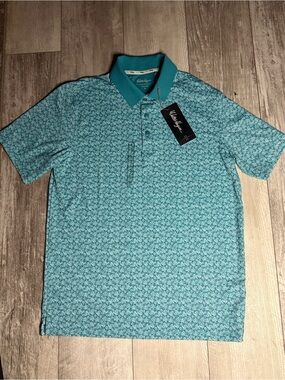 NWT Walter Hagen Performance11 Floral Golf Polo Men’s Small Aqua Blue Size Small